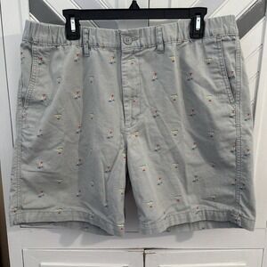 Route 66 Men's‎ XL Gray Tropical Rainbow Palm Trees Elastic Waist Chino Shorts